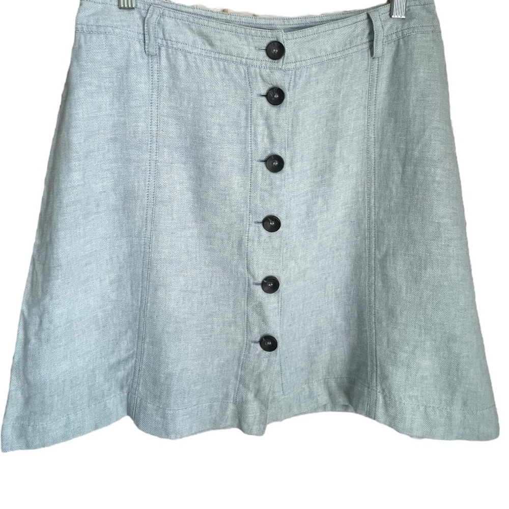 Adolfo Dominguez Skirt A-Line Chambray Linen Short Skirt Button Down Medium